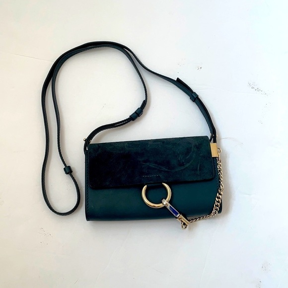 Chloé Mini Faye suede leather crossbody bag cloudy blue - Picture 1 of 9